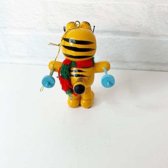 Vintage Garfield Ornament Wood Skiing Dakin 1981 Wooden Christmas - Picture 4 of 8